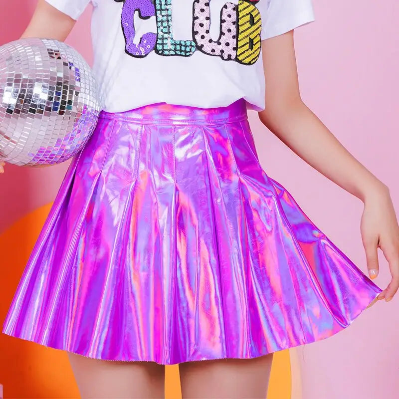 Shiny Reflective Hologram Skirt 40cm Length for Everyday Glamour - Purple / S - skirt