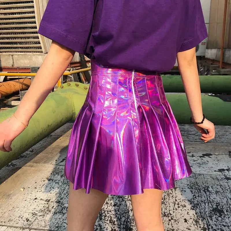 Shiny Reflective Hologram Skirt 40cm Length for Everyday Glamour - skirt