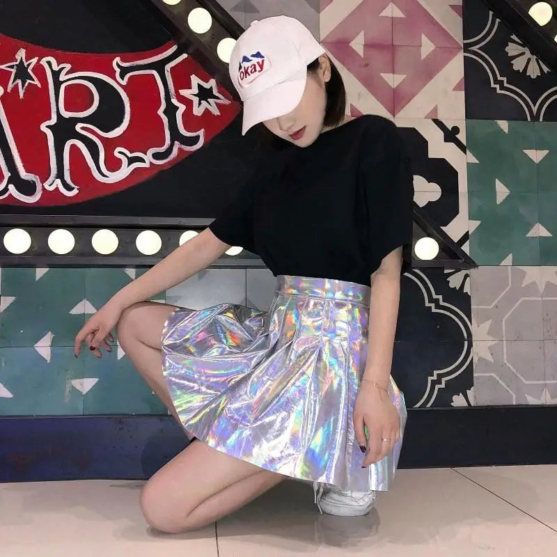 Shiny Reflective Hologram Skirt 40cm Length for Everyday Glamour - skirt