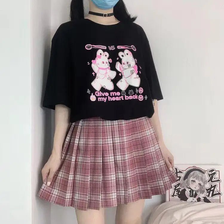 Sickly Sweet Pastel Goth Crop Top with Fighter Bunny Design - Cosparty