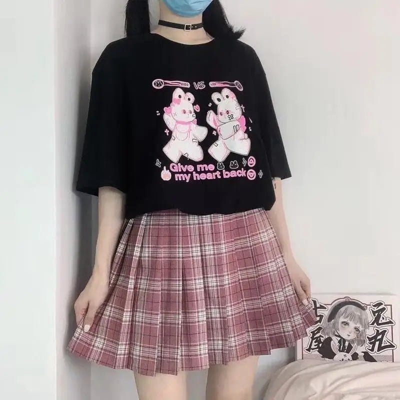 Sickly Sweet Pastel Goth Crop Top with Fighter Bunny Design - Cosparty