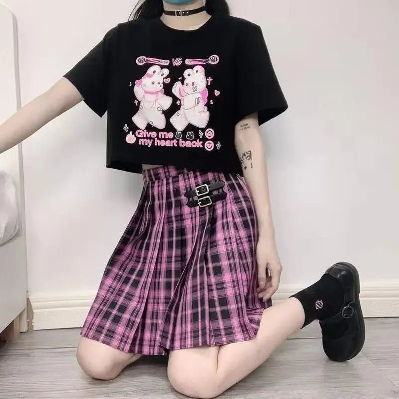 Sickly Sweet Pastel Goth Crop Top with Fighter Bunny Design - Cosparty