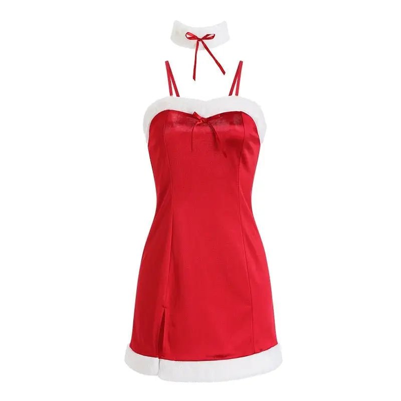 Silky Glam Santa Clause Inspired Dress with Matching Gloves - Cosparty