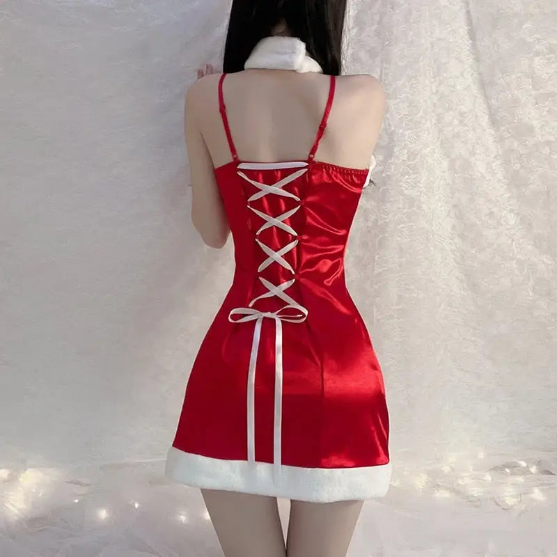 Silky Glam Santa Clause Inspired Dress with Matching Gloves - dress