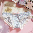 Silky Panties with Ruffle Trim and Charming Bunny Print - Sky Blue / M - underwear