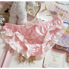 Silky Panties with Ruffle Trim and Charming Bunny Print - Pink / M - underwear