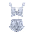 Silky Satin Lace-Up Lingerie Sleep Set with Ruffled Trim and Bows - lingerie