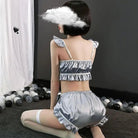 Silky Satin Lace - Up Lingerie Sleep Set with Ruffled Trim and Bows - Cosparty