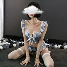 Silky Satin Lace - Up Lingerie Sleep Set with Ruffled Trim and Bows - Cosparty