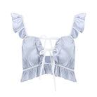 Silky Satin Lace - Up Lingerie Sleep Set with Ruffled Trim and Bows - Cosparty