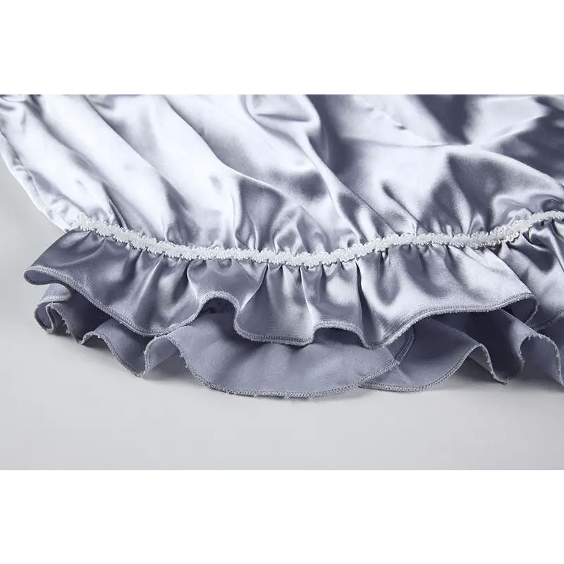 Silky Satin Lace - Up Lingerie Sleep Set with Ruffled Trim and Bows - Cosparty