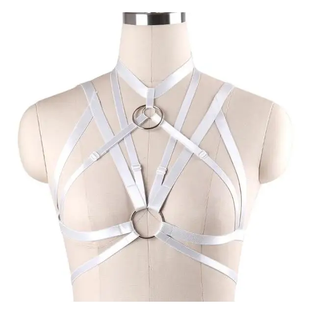 White Satin Bondage Harness Chest S&M BDSM Kink Fetish Luxury O Ring