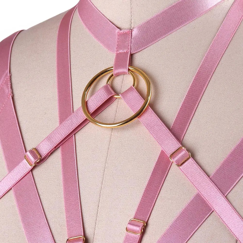 Silky Vegan Harness with Gold O-Rings and Satin Sheen - harness