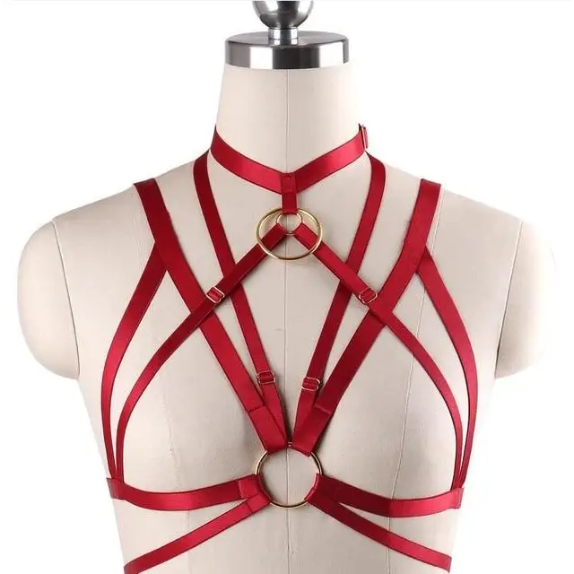 Red Satin Bondage Harness Chest S&M BDSM Kink Fetish Luxury O Ring