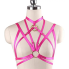 Hot Pink Magenta Satin Bondage Harness Chest S&M BDSM Kink Fetish Luxury O Ring