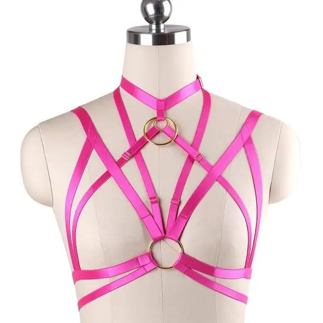 Hot Pink Magenta Satin Bondage Harness Chest S&M BDSM Kink Fetish Luxury O Ring