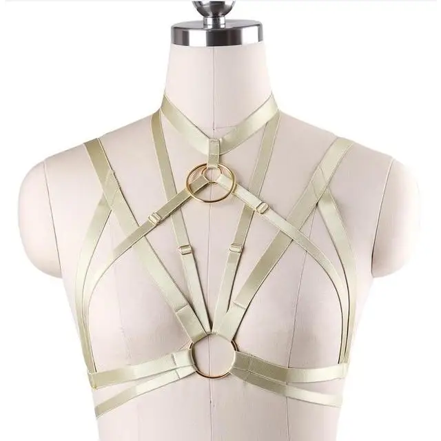 Ivory Satin Bondage Harness Chest S&M BDSM Kink Fetish Luxury O Ring