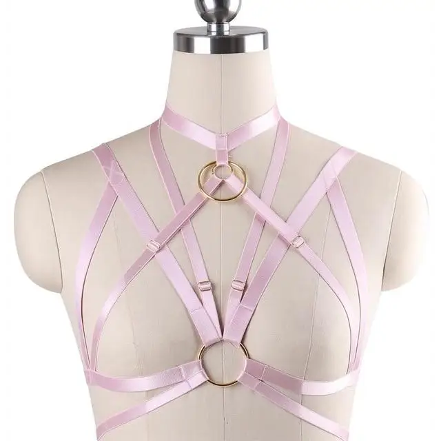 Light Pink Satin Bondage Harness Chest S&M BDSM Kink Fetish Luxury O Ring