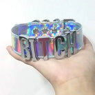 Silver Holographic Choker Necklace with Shiny Hardware and Buckle - Cosparty