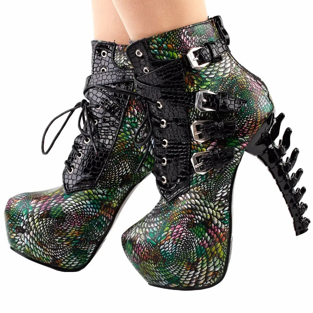 Sky High Vegan Punk Rock Snakeskin Boots in Bold Colors - Shoes