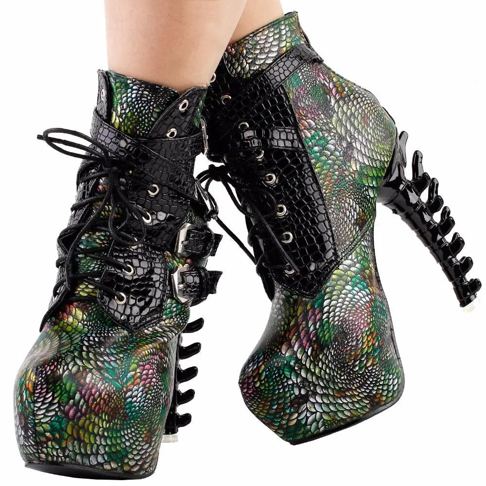 Sky High Vegan Punk Rock Snakeskin Boots in Bold Colors - Shoes