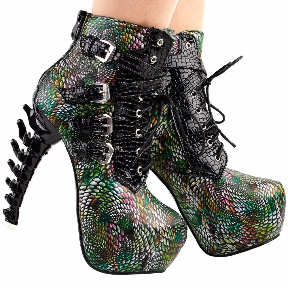 Sky High Vegan Punk Rock Snakeskin Boots in Bold Colors - Shoes