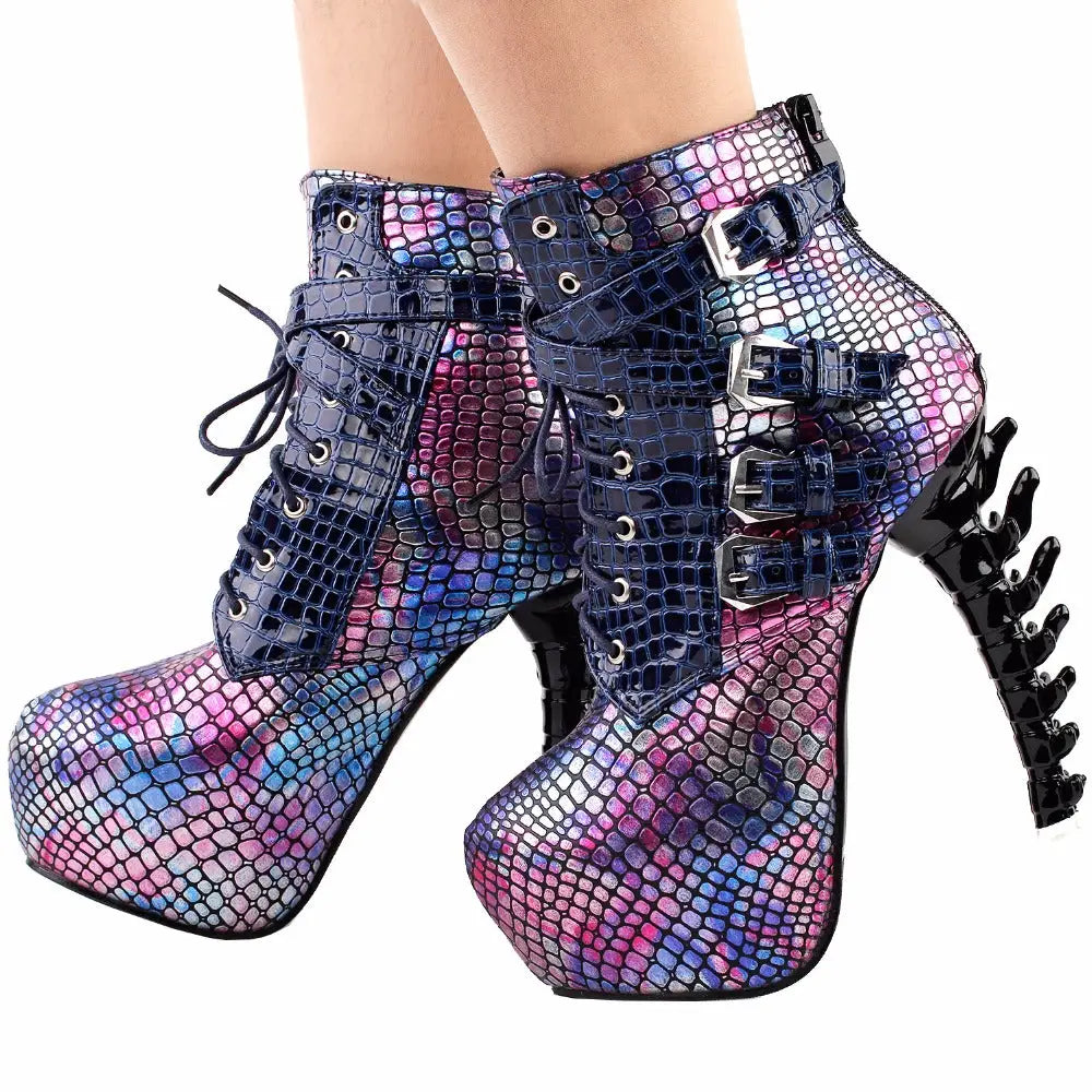 Sky High Vegan Punk Rock Snakeskin Boots in Bold Colors - Shoes