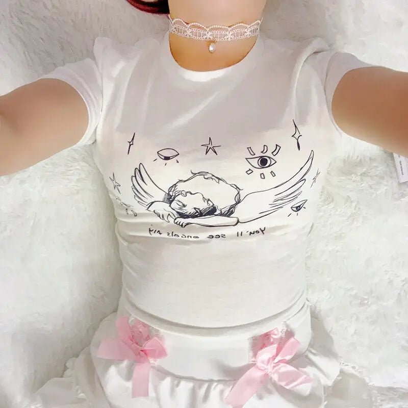 Sleepy Angel Tee for Fairycore and Angelcore Aesthetics - Cosparty