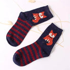 Snow Fox Christmas Socks with Embroidered Design and Vibrant Colors - Striped Fox - socks