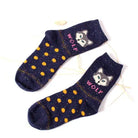 Snow Fox Christmas Socks with Embroidered Design and Vibrant Colors - Navy Wolf - socks