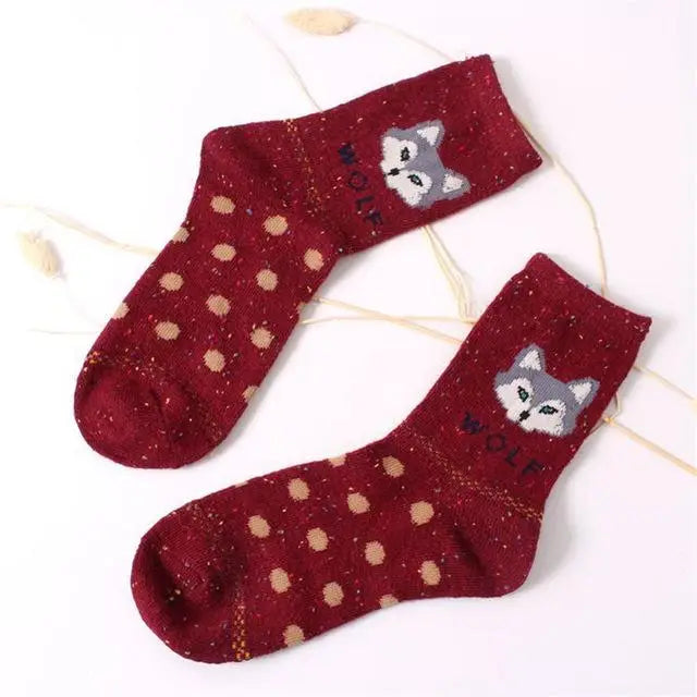 Snow Fox Christmas Socks with Embroidered Design and Vibrant Colors - Red Wolf - socks