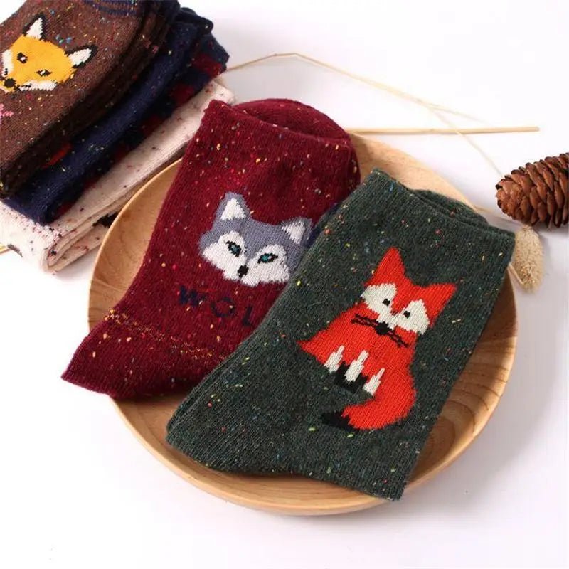 Snow Fox Christmas Socks with Embroidered Design and Vibrant Colors - Cosparty