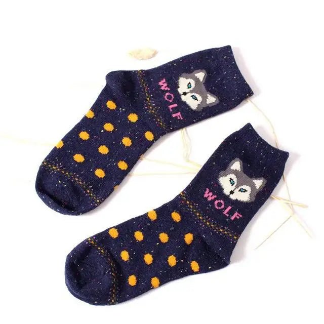 Snow Fox Christmas Socks with Embroidered Design and Vibrant Colors - Cosparty