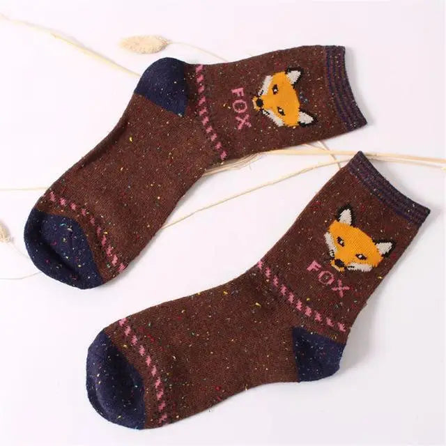 Snow Fox Christmas Socks with Embroidered Design and Vibrant Colors - Brown Fox - socks