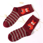 Snow Fox Christmas Socks with Embroidered Design and Vibrant Colors - Cosparty