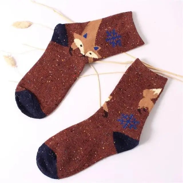 Snow Fox Christmas Socks with Embroidered Design and Vibrant Colors - Cosparty