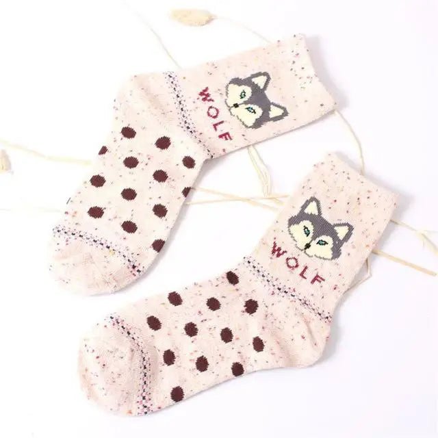 Snow Fox Christmas Socks with Embroidered Design and Vibrant Colors - Cosparty