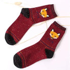 Snow Fox Christmas Socks with Embroidered Design and Vibrant Colors - Cosparty