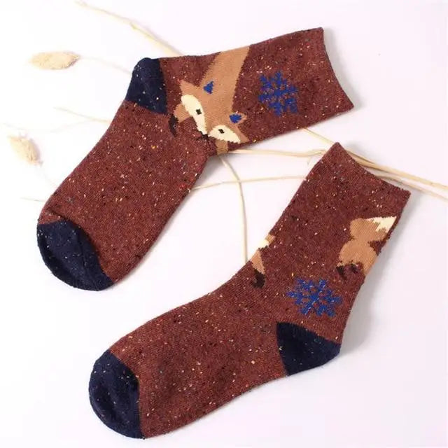 Snow Fox Christmas Socks with Embroidered Design and Vibrant Colors - Red Fox Snowflake - socks