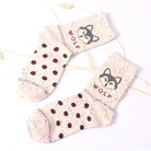 Snow Fox Christmas Socks with Embroidered Design and Vibrant Colors - Beige Wolf - socks