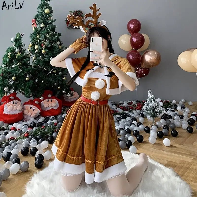 Soft Brown Reindeer - Inspired Holiday Dress and Cosplay Set - Cosparty