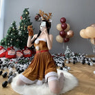 Soft Brown Reindeer-Inspired Holiday Dress and Cosplay Set - dress