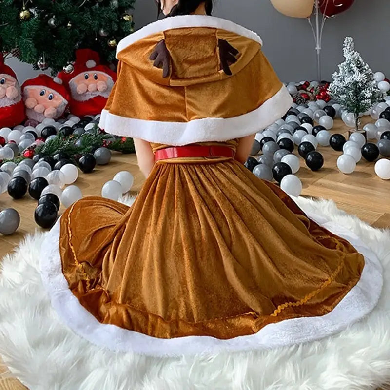 Soft Brown Reindeer-Inspired Holiday Dress and Cosplay Set - dress