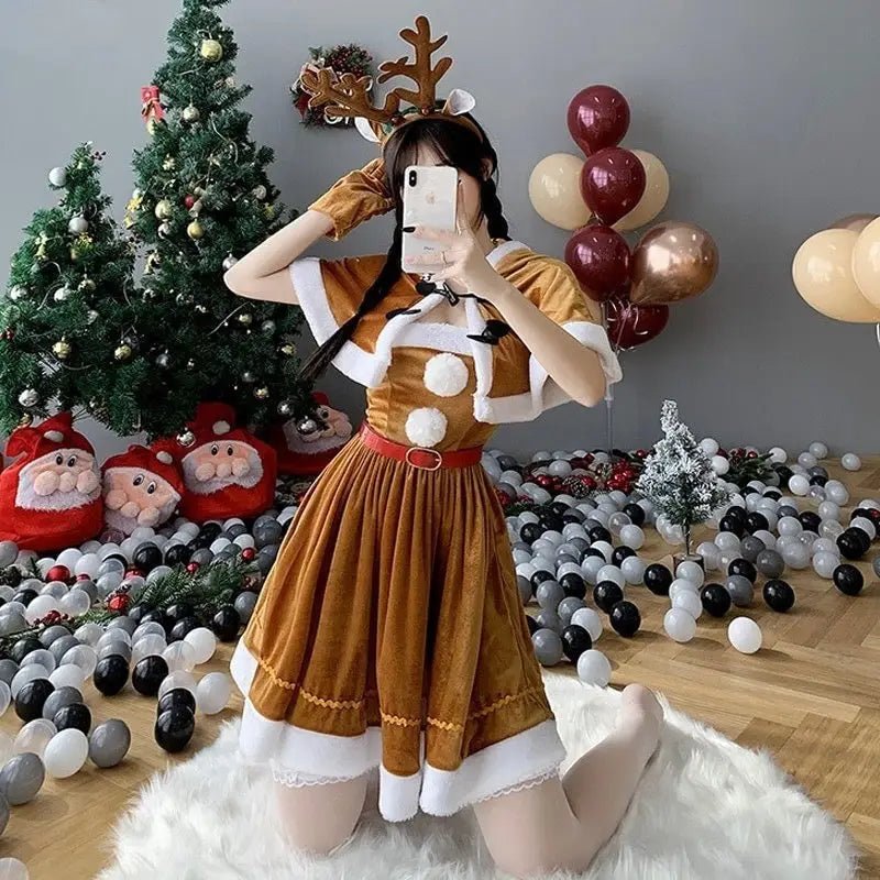 Soft Brown Reindeer - Inspired Holiday Dress and Cosplay Set - Cosparty