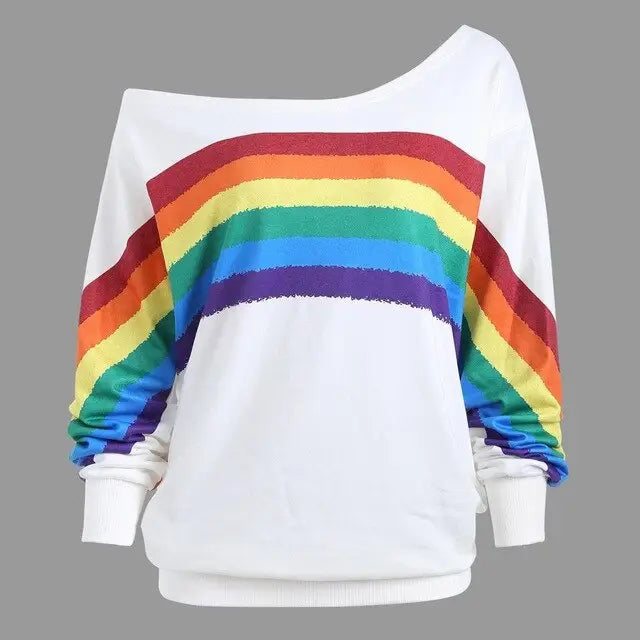 Soft Crewneck Rainbow Sweater for Everyday Pride - White / M - sweater