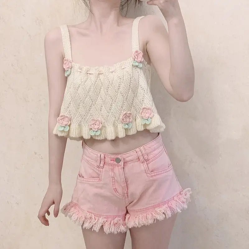 Soft Pink Tulip Accented Angelcore Tank Top - Cosparty