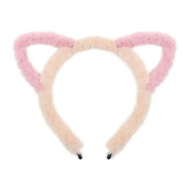 Fuzzy Ear Headbands - Brown/Pink Cat Ears - hair accessory