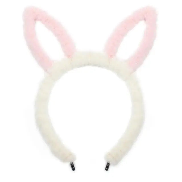 Fuzzy Ear Headbands - White/Pink Bunny Ears - hair accessory