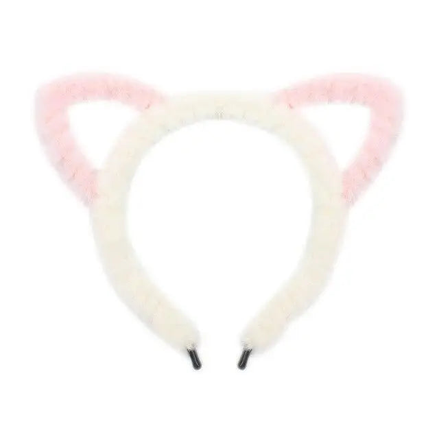 Fuzzy Ear Headbands - White/Pink Cat Ears - hair accessory