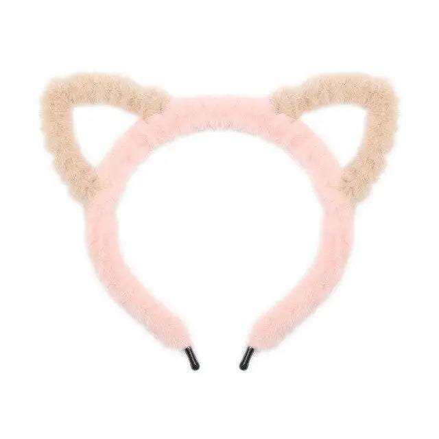 Fuzzy Ear Headbands - Pink/Brown Cat Ears - hair accessory